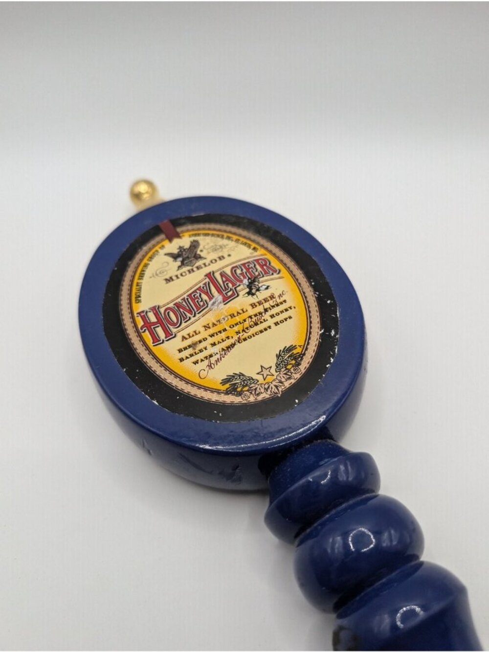 Michelob Honey Lager Tap Handle Navy Blue Approx 9in Wood Draft Beer RARE - Picture 2 of 5